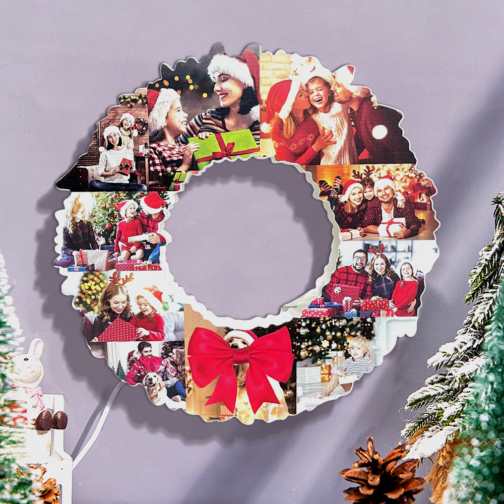 Personalized Photo Collage Wall Light Christmas Wreath Night Light Best Christmas Gift-Blongser