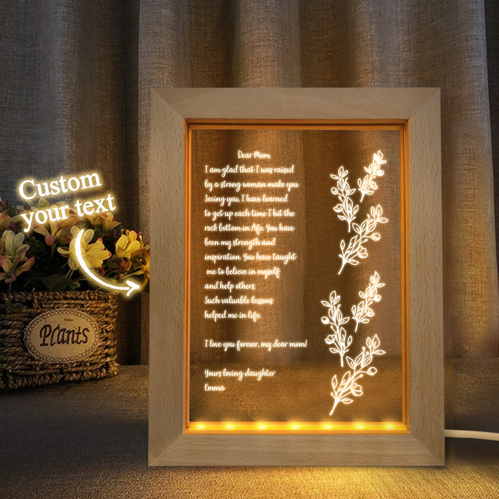 Personalized Hand-Written Letter Night Light Custom Wooden Frame Lamp for Mother's Day Gift-Blongser