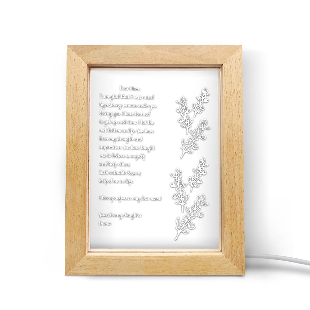 Personalized Hand-Written Letter Night Light Custom Wooden Frame Lamp for Mother's Day Gift-Blongser