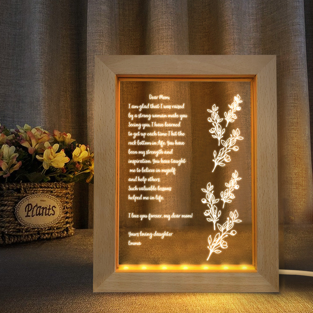 Personalized Hand-Written Letter Night Light Custom Wooden Frame Lamp for Mother's Day Gift-Blongser