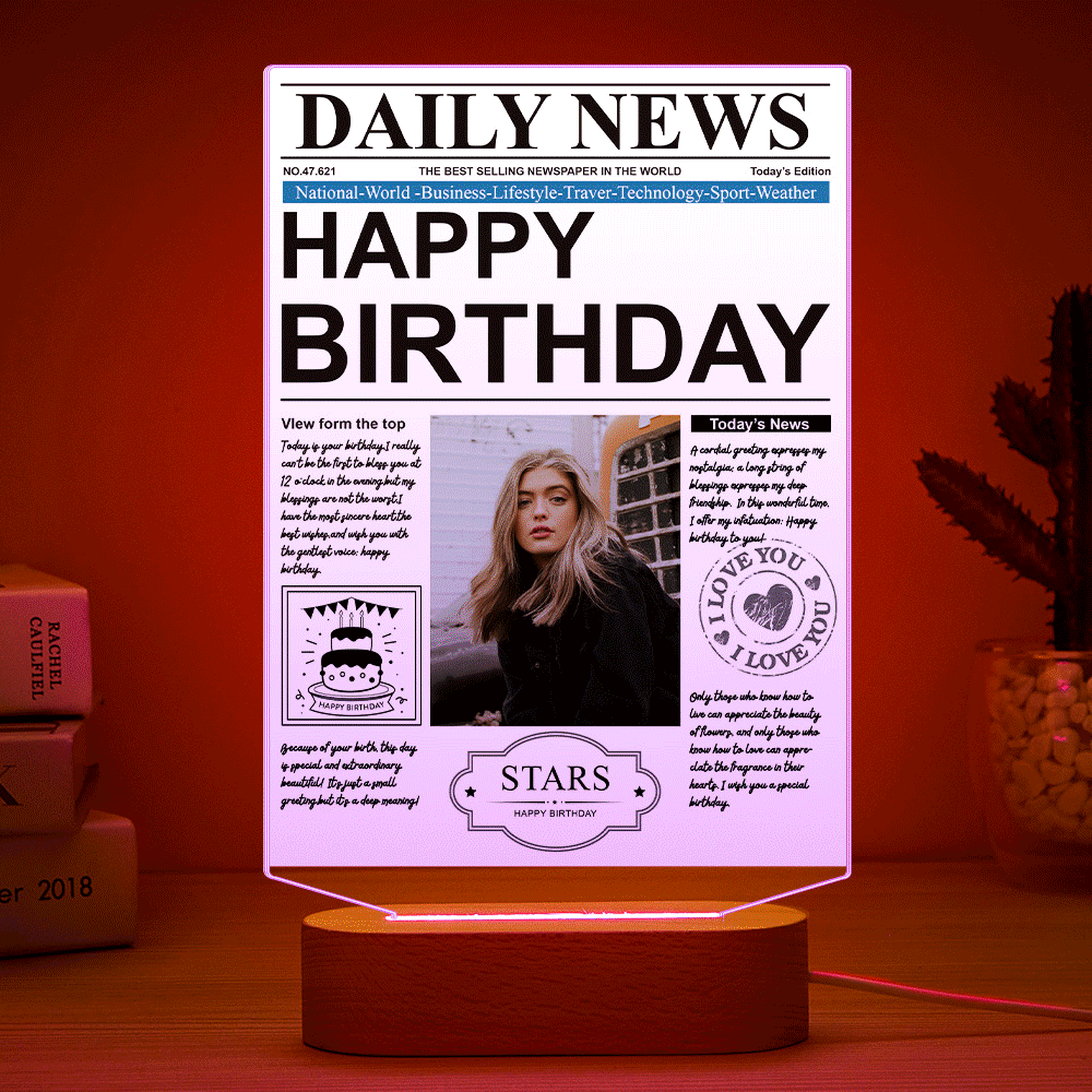 Custom Photo News Acrylic Plaque Colorful Lamp Personalized Night Light Birthday Gifts Memories Gift-Blongser