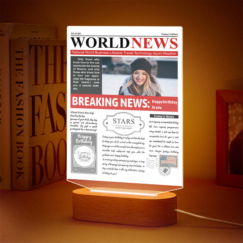 Custom Photo News Acrylic Sign Colorful Lamp Personalized 3D Printed Night Light Birthday Gifts-Blongser