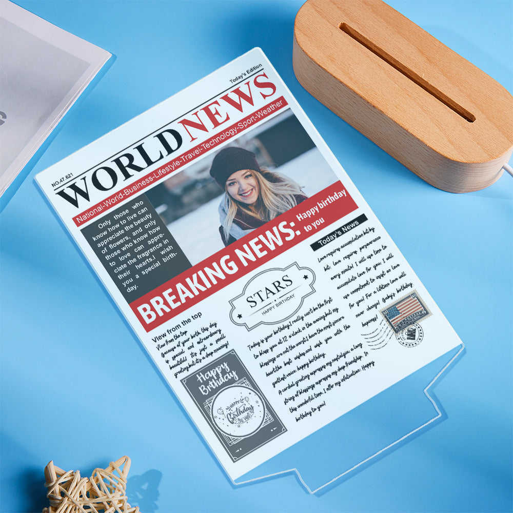 Custom Photo News Acrylic Sign Colorful Lamp Personalized 3D Printed Night Light Birthday Gifts-Blongser