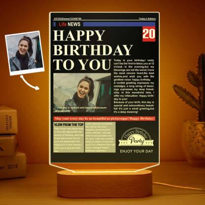 Custom Photo News On Acrylic Board Colorful Lamp Personalized Night Light Birthday Gifts-Blongser