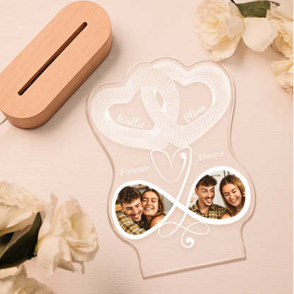 Infinity Symbol Love Custom Photo Acrylic Led Lamp, Personalised Plaque Valentine Gift For Wife, Anniversary Gift For Him, Heart In Heart-Blongser
