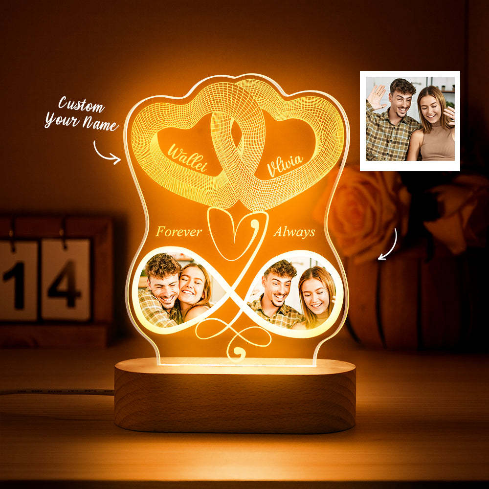 Infinity Symbol Love Custom Photo Acrylic Led Lamp, Personalised Plaque Valentine Gift For Wife, Anniversary Gift For Him, Heart In Heart-Blongser