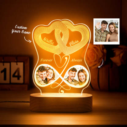 Infinity Symbol Love Custom Photo Acrylic Led Lamp, Personalised Plaque Valentine Gift For Wife, Anniversary Gift For Him, Heart In Heart-Blongser