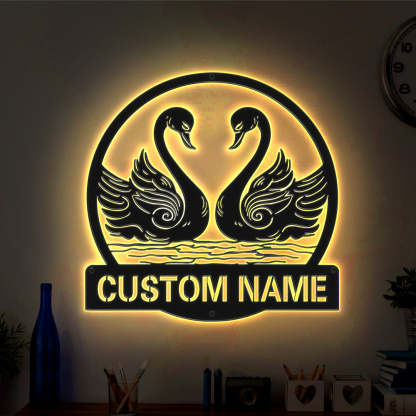 Custom Swan Signs Metal Wall Art Personalized Couple LED Lights Decor Gift for Lover-Blongser