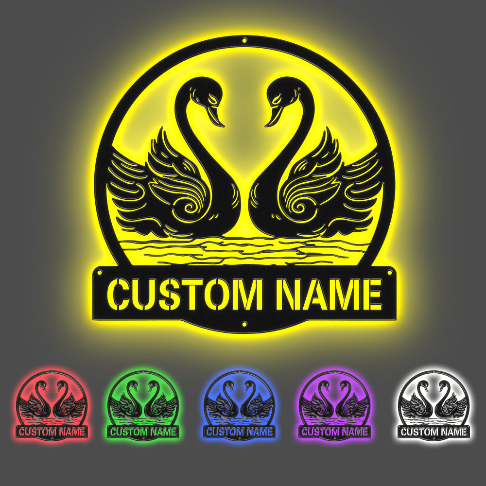 Custom Swan Signs Metal Wall Art Personalized Couple LED Lights Decor Gift for Lover-Blongser