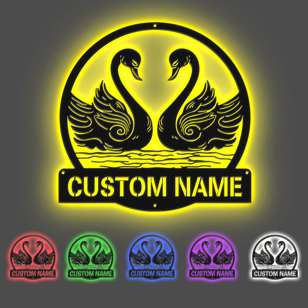 Custom Swan Signs Metal Wall Art Personalized Couple LED Lights Decor Gift for Lover-Blongser