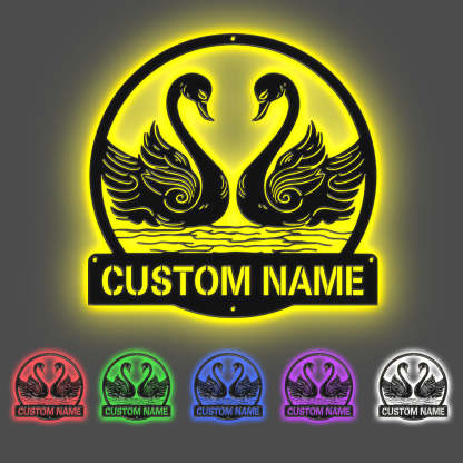 Custom Swan Signs Metal Wall Art Personalized Couple LED Lights Decor Gift for Lover-Blongser