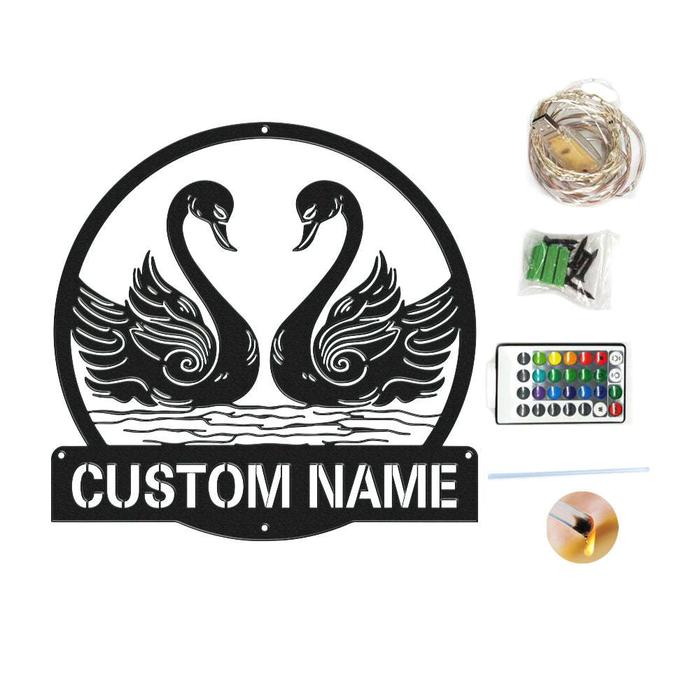 Custom Swan Signs Metal Wall Art Personalized Couple LED Lights Decor Gift for Lover-Blongser