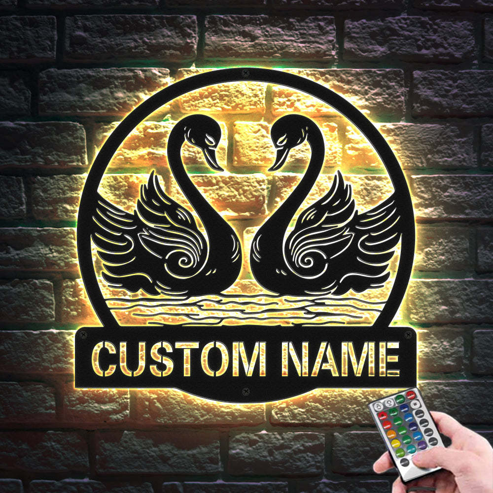 Custom Swan Signs Metal Wall Art Personalized Couple LED Lights Decor Gift for Lover-Blongser