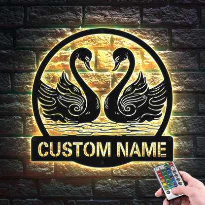 Custom Swan Signs Metal Wall Art Personalized Couple LED Lights Decor Gift for Lover-Blongser