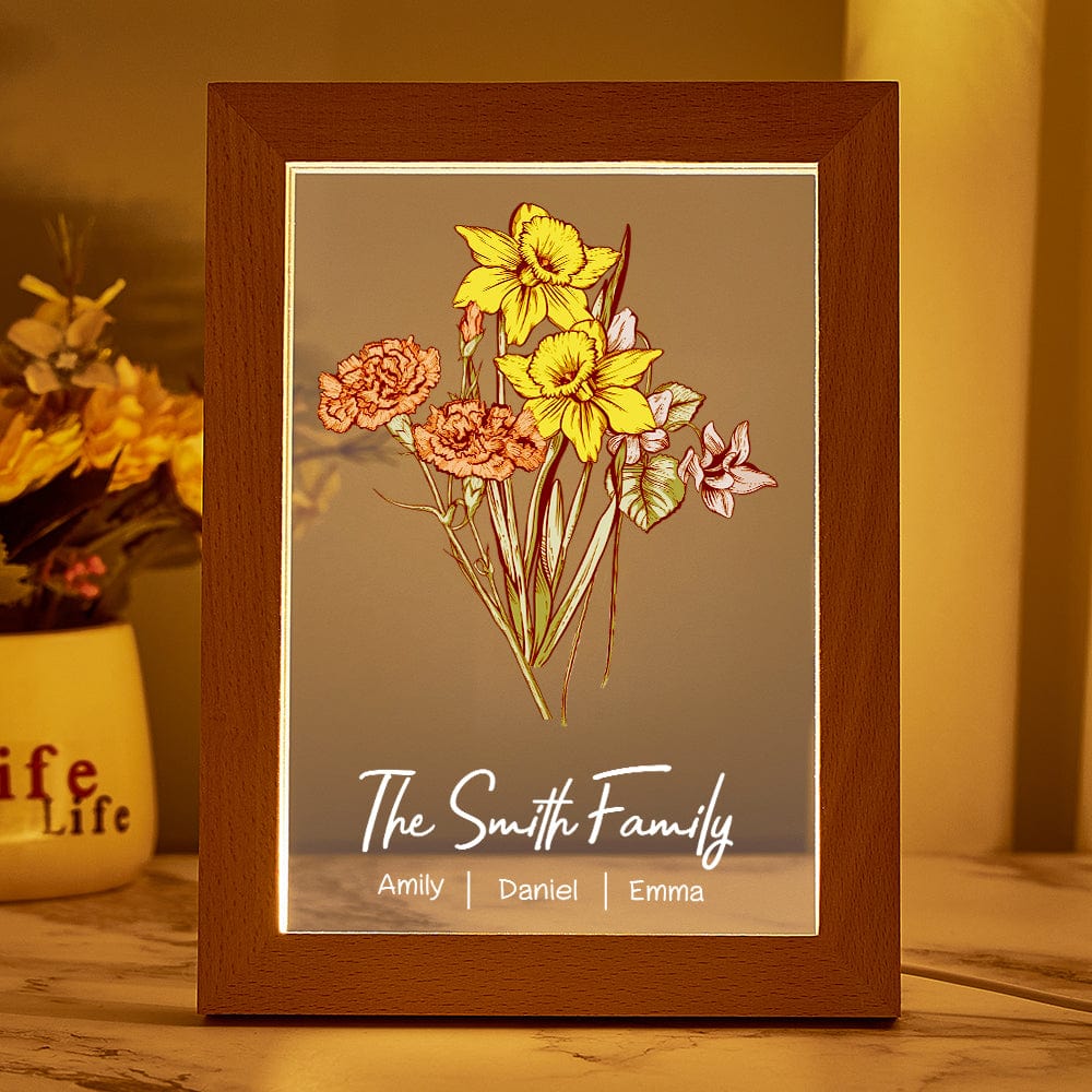 Personalized Birth Flower Bouquet Names LED Light Gift for Mom-Blongser