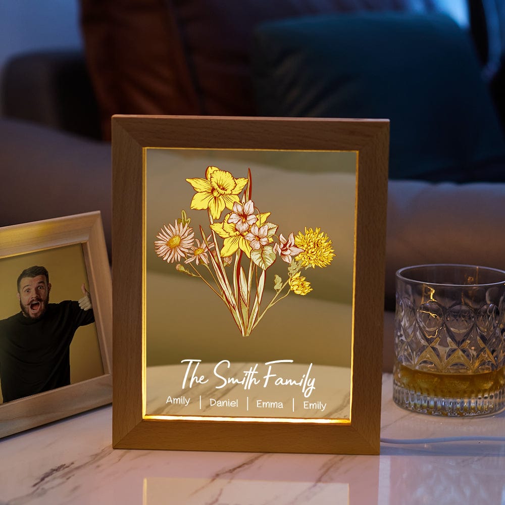 Personalized Birth Flower Bouquet Names LED Light Gift for Mom-Blongser
