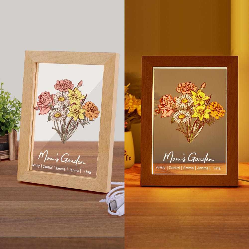 Personalized Birth Flower Bouquet Names LED Light Gift for Mom-Blongser