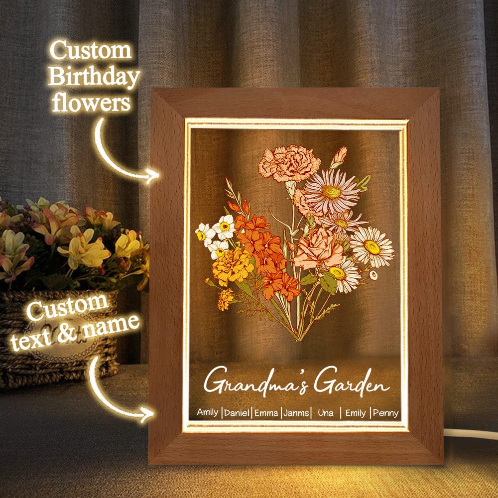 Personalized Birth Flower Bouquet Names LED Light Gift for Mom-Blongser