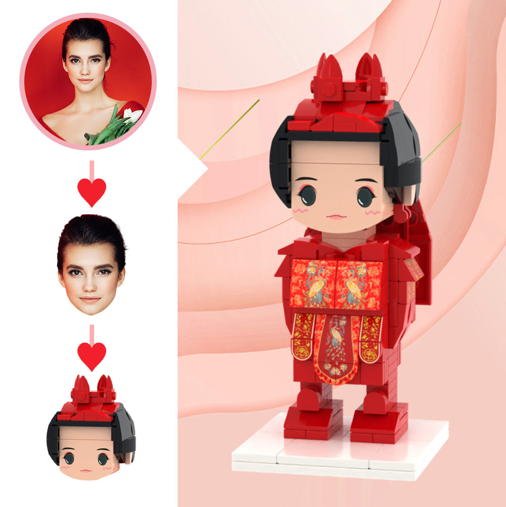 Wedding Gifts Chinese Wedding Dress Brick Figures Custom Head Cute Brick Figures Small Particle Block Toy-Blongser