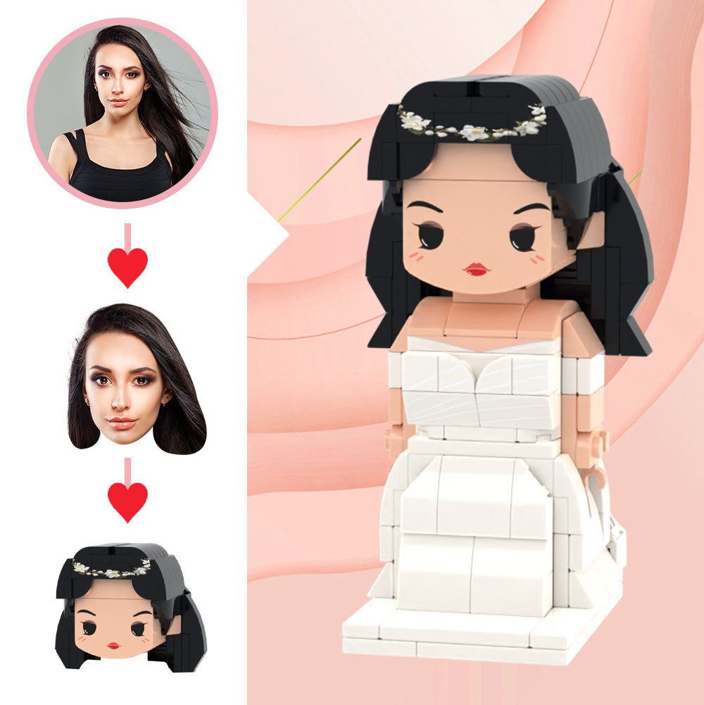 Wedding Gifts Wedding Dress with White Garland Brick Figures Custom Head Cute Brick Figures Small Particle Block Toy-Blongser