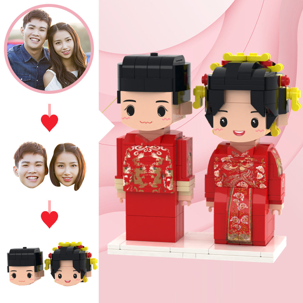 Wedding Gifts Chinese Wedding Cute Face Brick Figures Customizable Head 2 People Custom Brick Figures-Blongser