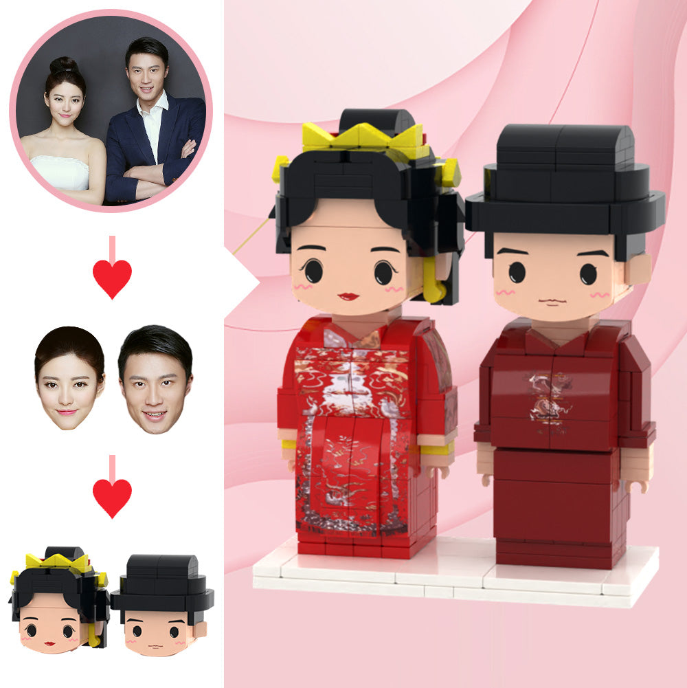 Wedding Gifts Traditional Chinese Wedding Cute Face Brick Figures Customizable Head 2 People Custom Brick Figures-Blongser