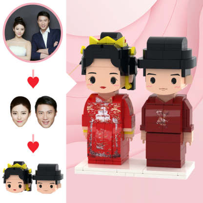 Wedding Gifts Traditional Chinese Wedding Cute Face Brick Figures Customizable Head 2 People Custom Brick Figures-Blongser