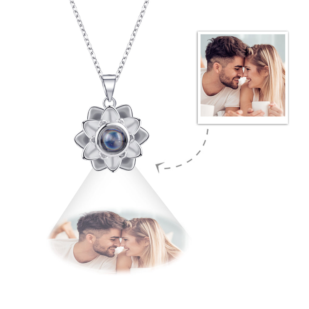 Personalized Projection Necklace Lotus Pendant Photo Necklace-Blongser