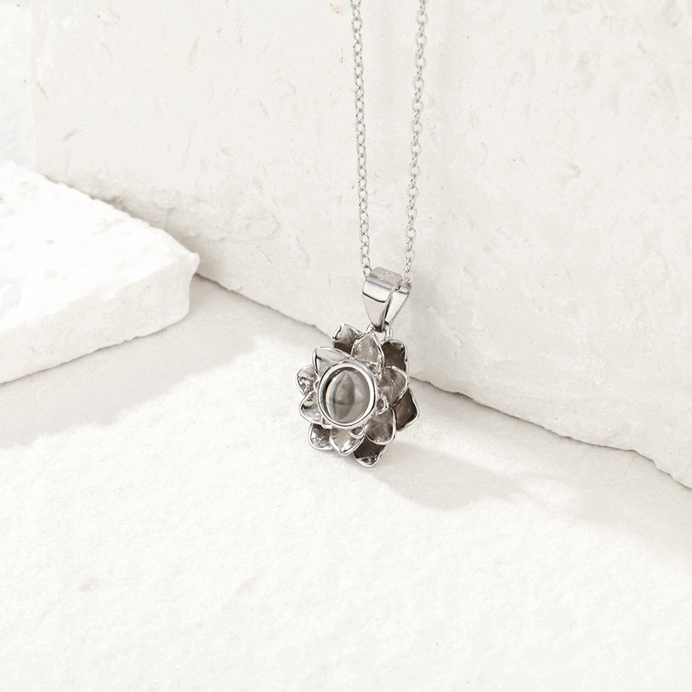 Personalized Projection Necklace Lotus Pendant Photo Necklace-Blongser
