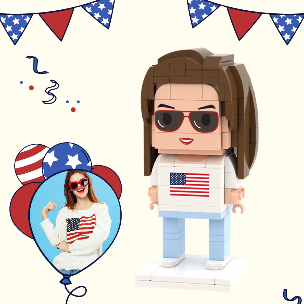 Independence Day Commemorative Gift for Her Full Body Customizable 1 Person Custom Brick Figures Small Particle Block Toy-Blongser