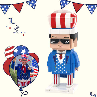 Independence Day Commemorative Gift Custom Photo Brick Figures Full Body Customizable 1 Person Custom Brick Figures Small Particle Block Toy-Blongser