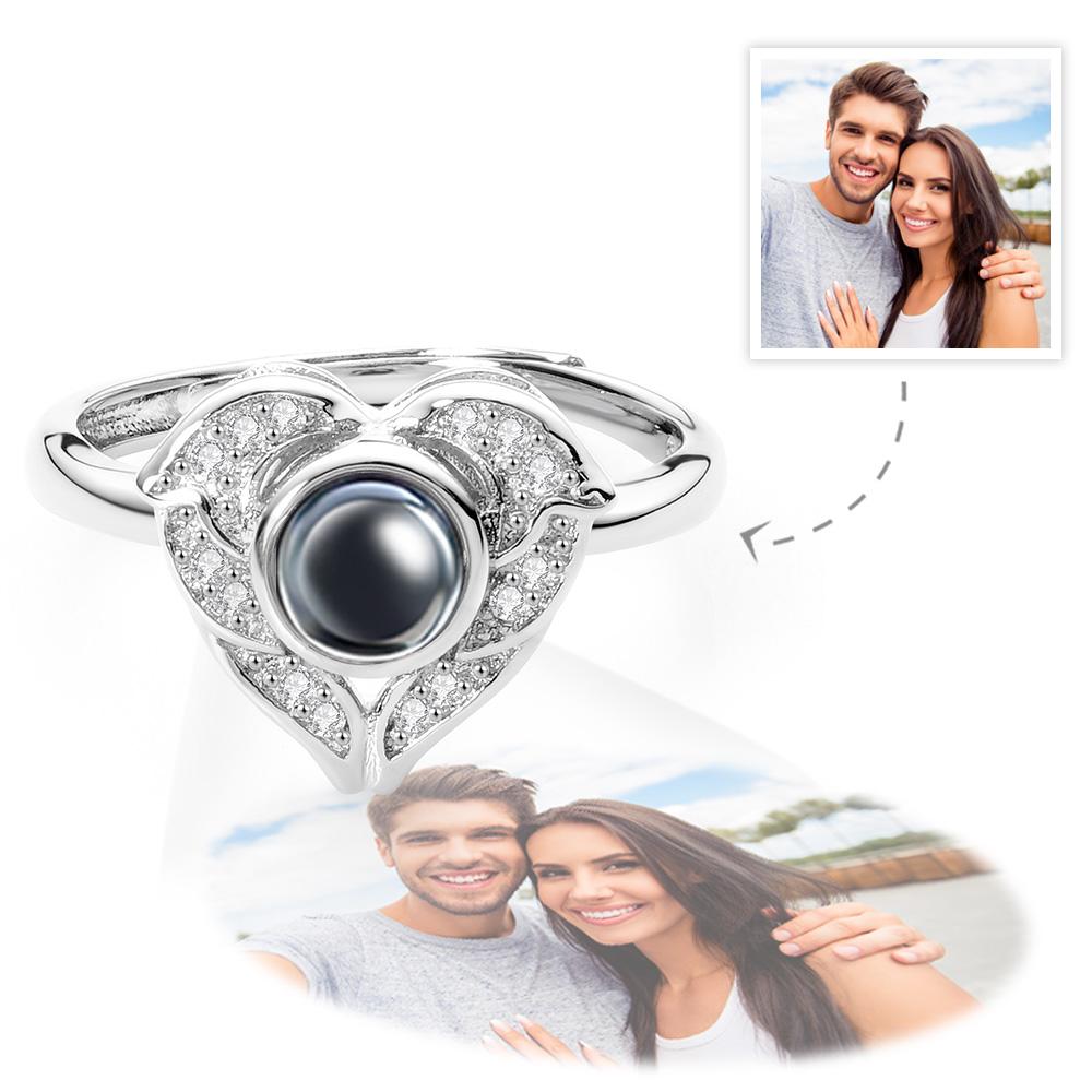 Custom Angel Wing Projection Ring Personalized Photo heart Shaped Ring for Her-Blongser