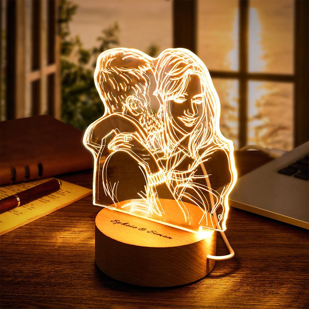 Custom Acrylic 3D Photo Lamp LED Night Lights With Wood Base-Blongser