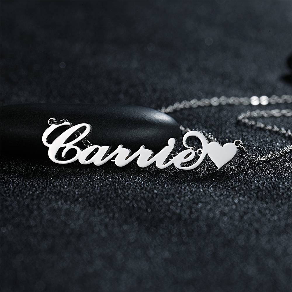Carrie Style Custom Name Necklace with Little Heart Silver-Blongser