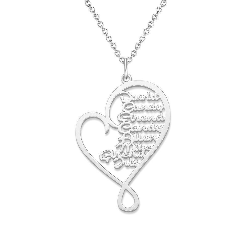 Heart-shaped Name Necklace Custom 1-8 Names Family Nameplate Necklace 925 Sterling Silver-Blongser