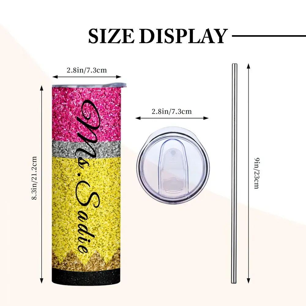 Personalized Glitter Apple 20oz Skinny Tumbler with Straw Back to School Appreciation Gift for Teacher-Blongser