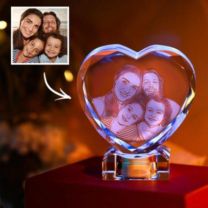 3D Laser Engraved Heart Crystal Photo Frame with Light Up LED Base-Blongser