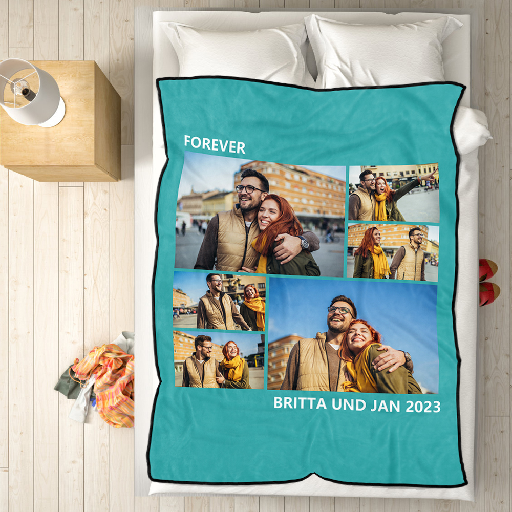 Custom Collage Fleece Blanket with Text - 6 Photos-Blongser