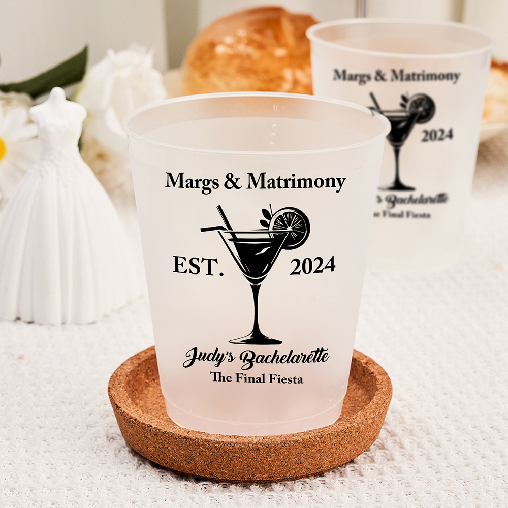 Personalized Margs & Matrimony Disposable Plastic Cups for Bachelorette Bridal Party Supplies Gift-Blongser