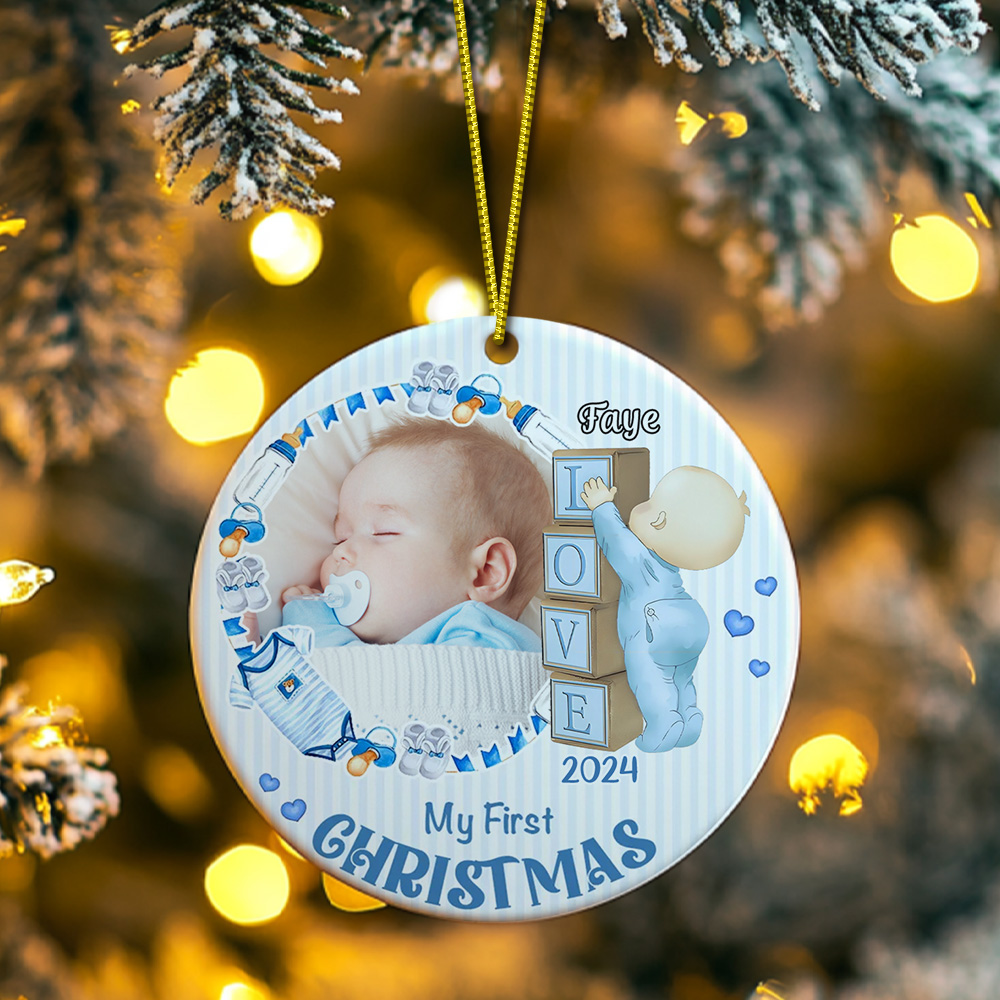 Personalized Baby's First Christmas Ornament with Photo Ceramic Christmas Ornament for Newborn Gift-Blongser