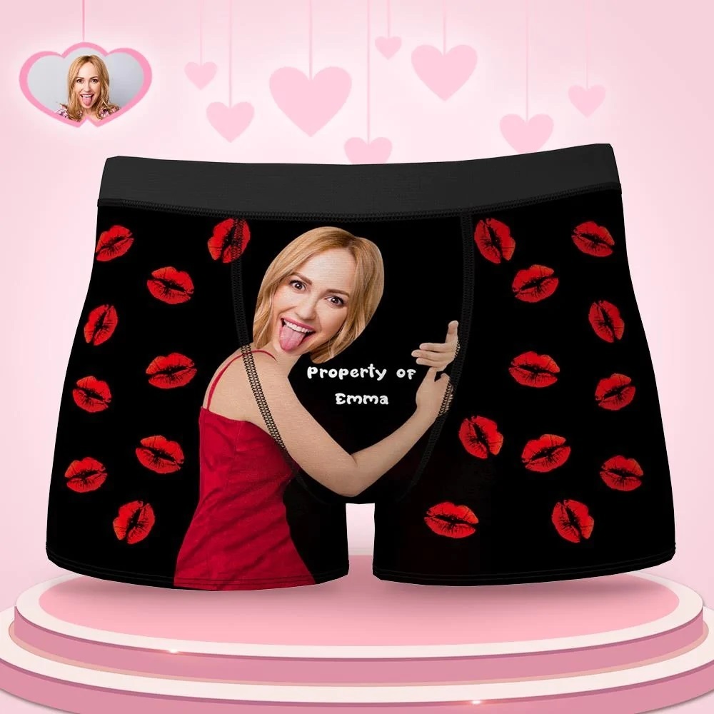 Custom Sexy Red Lips Boxer Brief with Face and Name-Blongser