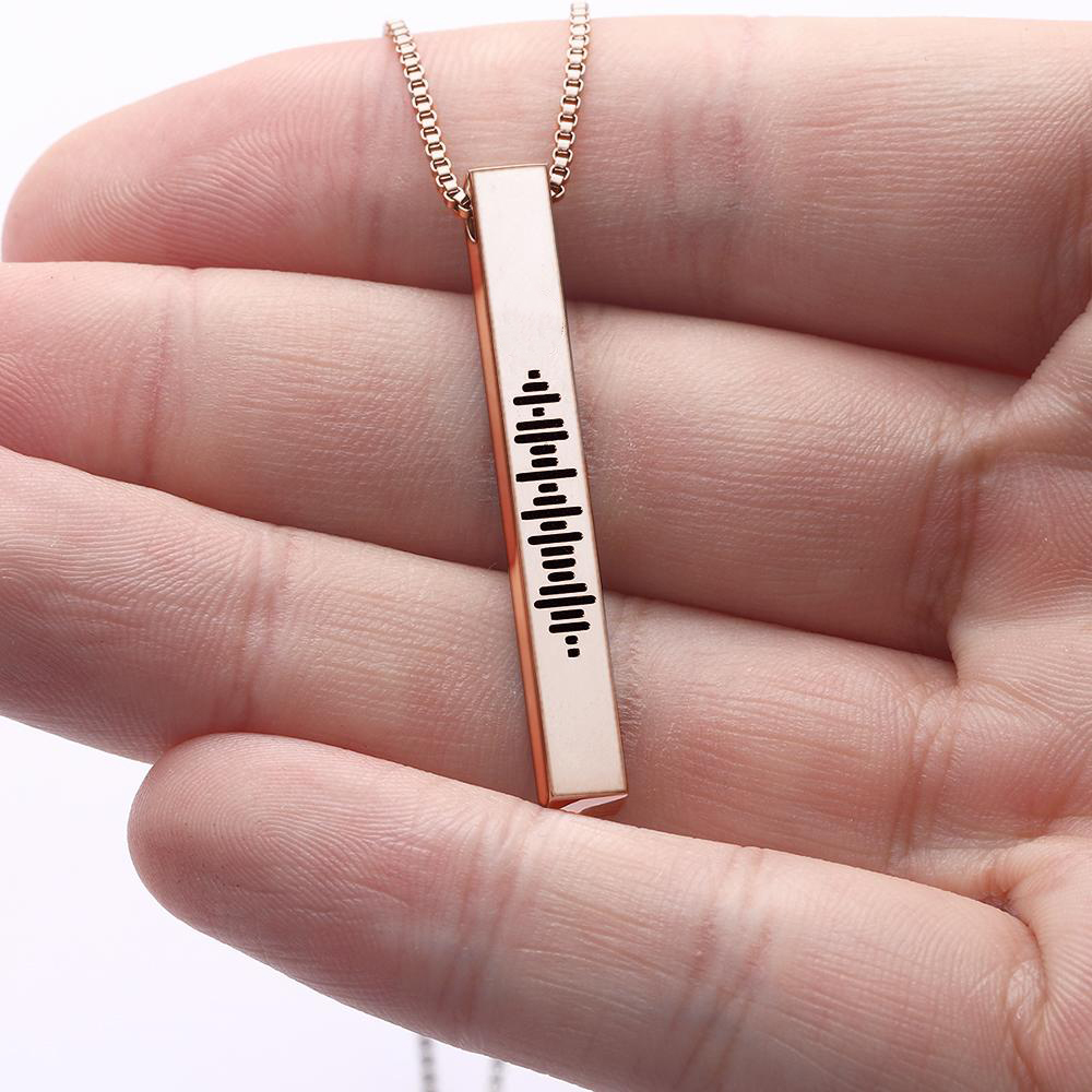 Custom Engraved Stainless Steel Scannable Music 3D Vertical Bar Necklace-Blongser