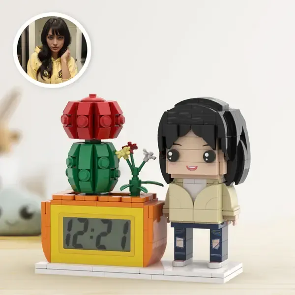 Gifts for Her Custom Brick Figures Clock Personalized Figures Potted Plant & Brick Clock-Blongser