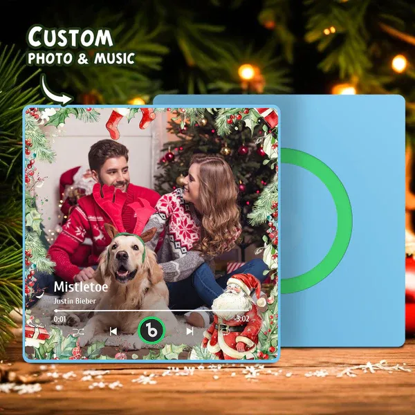 FridgeBeats Framed Custom Family Photo Music Fridge Magnet Christmas Gifts for Family Personalized Music Magnets Can Play Songs-Blongser