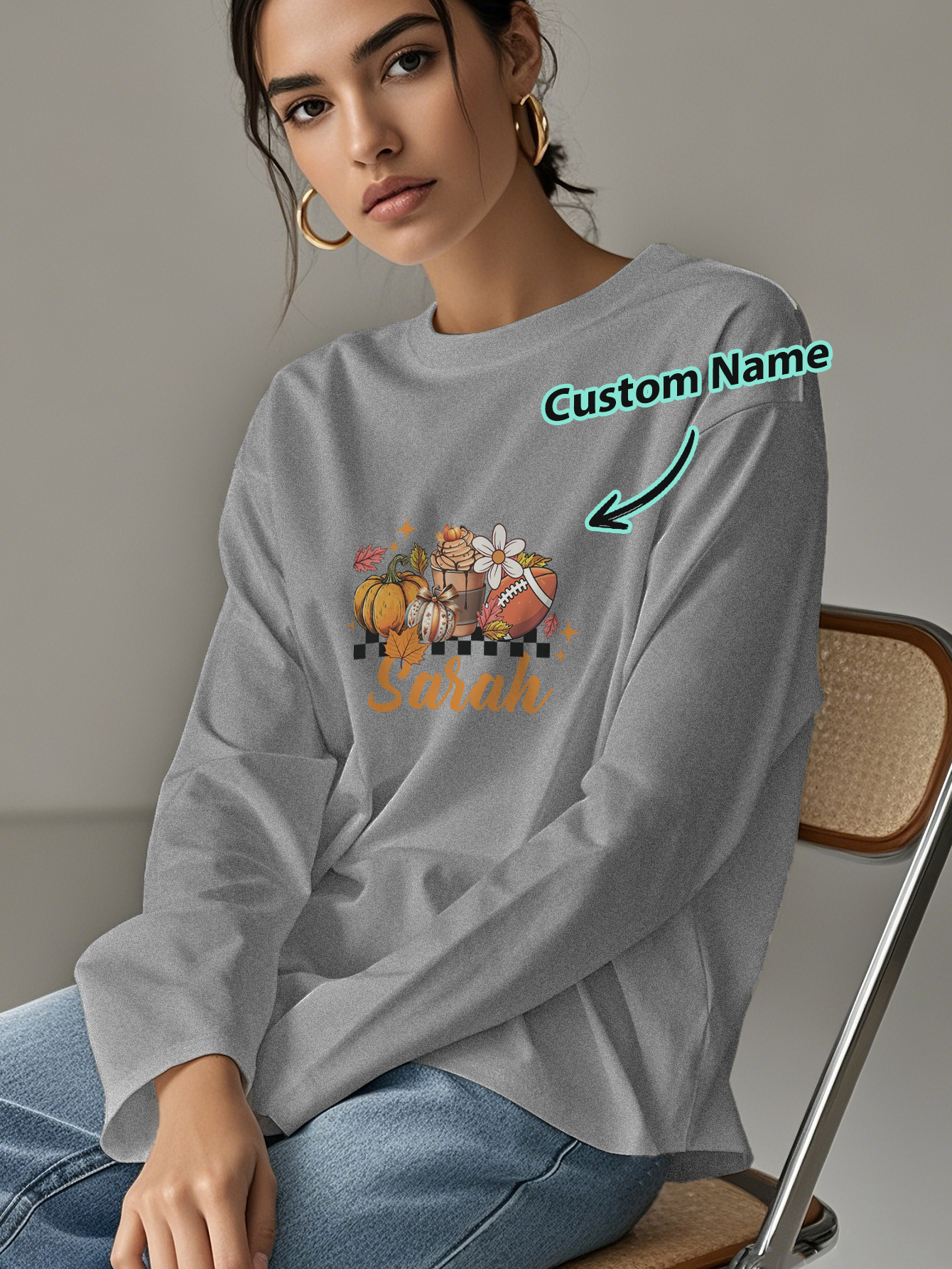 Custom Engraved Personalized Name Halloween Long Sleeve T-Shirt-Blongser