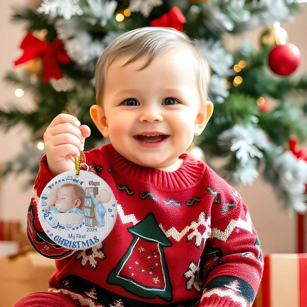 Personalized Baby's First Christmas Ornament with Photo Ceramic Christmas Ornament for Newborn Gift-Blongser