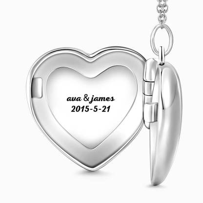 Embossed Heart Picture Locket Pendant Necklace With Photo-Blongser