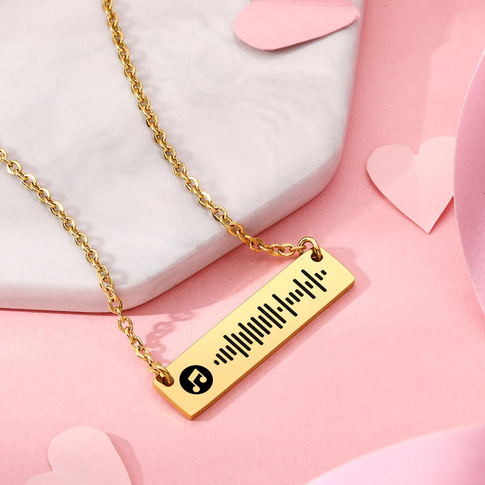 Personalized Bar Necklace Music Code Necklace Engraved Name Stainless Steel Necklace Gift-Blongser