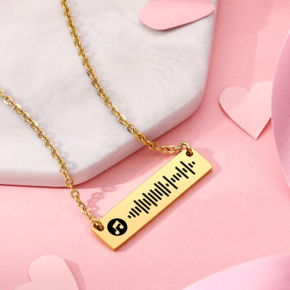 Personalized Bar Necklace Music Code Necklace Engraved Name Stainless Steel Necklace Gift-Blongser