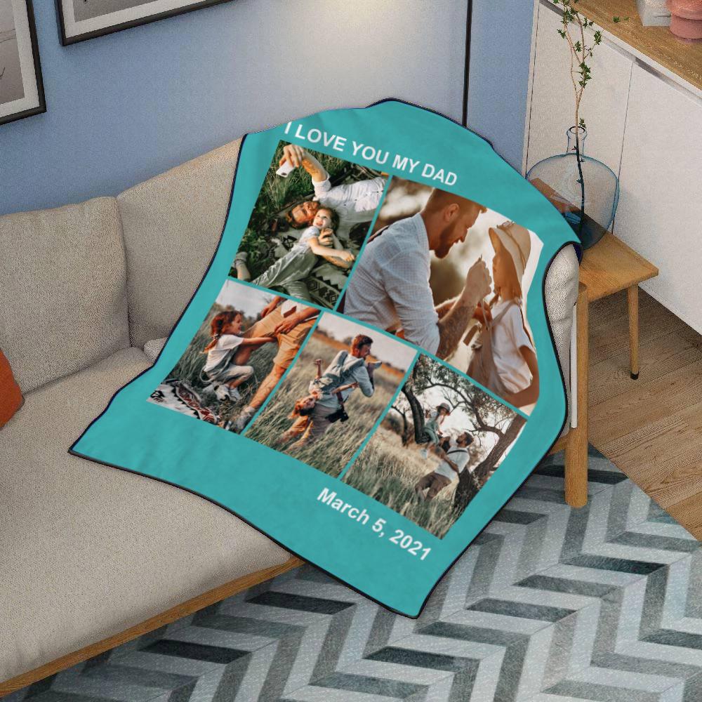 Personalised 5 Photos Fleece Blankets Custom Text Throw Couples Blanket-Blongser